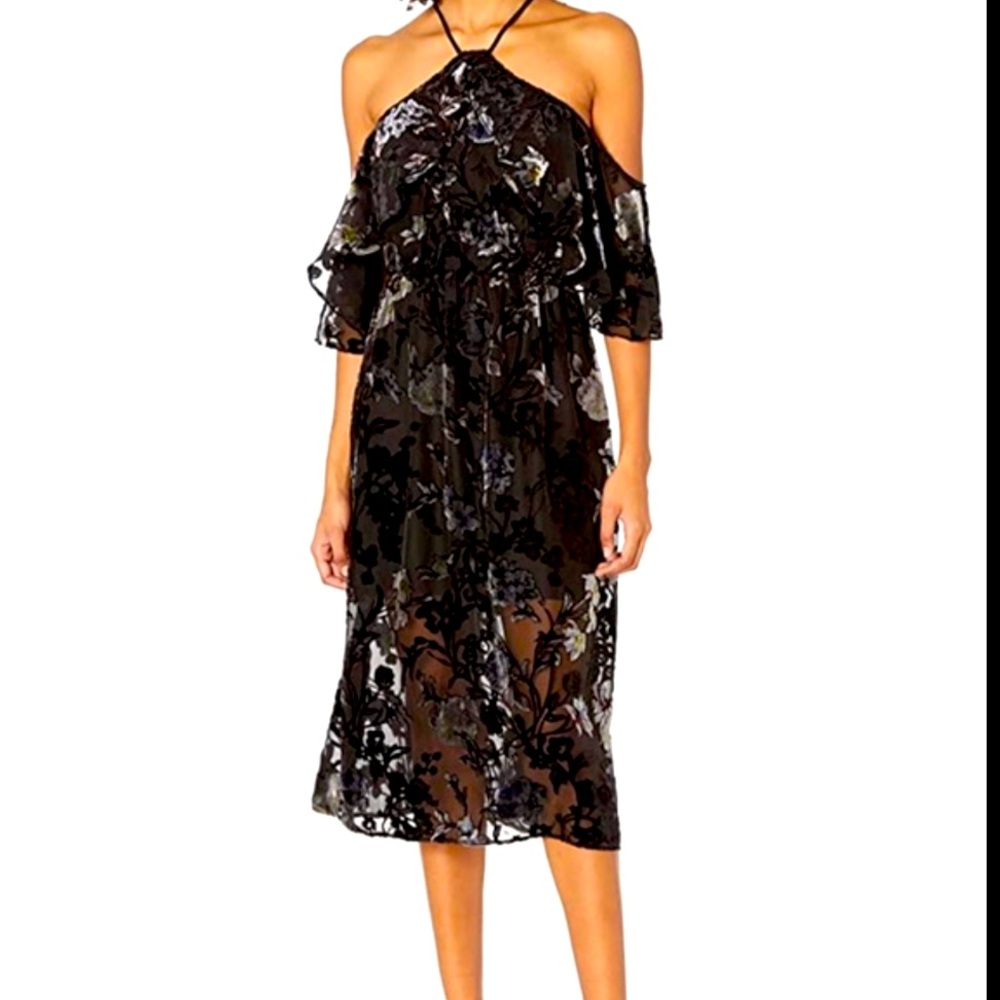 NWT ABS Collection Black Sheer with Velvet Embossed Floral Dress